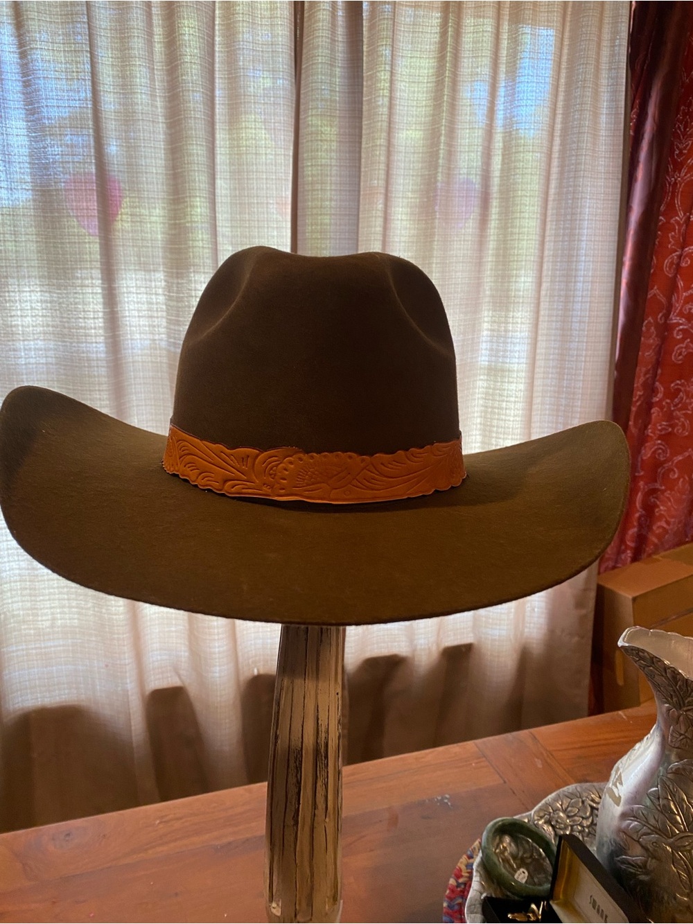 Brown Rockin C Western Cowboy Hat with Tooled Leather Band